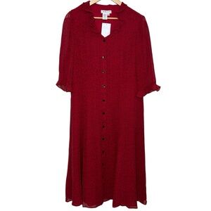 VTG Coldwater Creek Silk Midi Dress Women 10 Cottagecore Boho Red Romantic Flowy